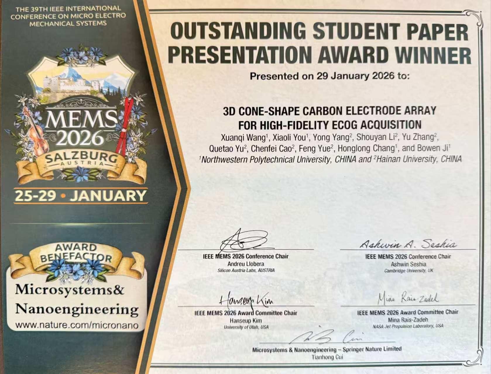 1 IEEE MEMS最佳学生论文奖获奖证书.jpg